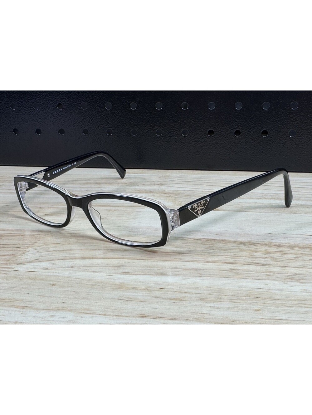 Prada VPR 10N ABY-101 Black Clear Rectangular Eyeglasses Frames Italy 51-16-135